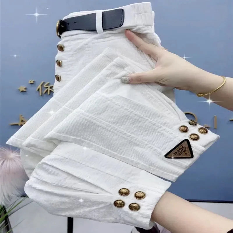 Women Korean Warm Corduroy Harem Pants Ladies Loose Pants High waisted Bundle Foot Pants Ladies Thick Casual Pants