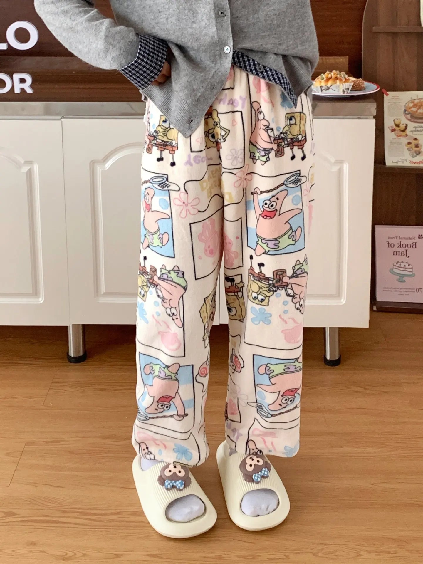 Sanrio Hello Kitty Pajamas Flannel Fashion Trousers Kawaii Women Casual Home Pants Cartoon Warm Comfortable Pants