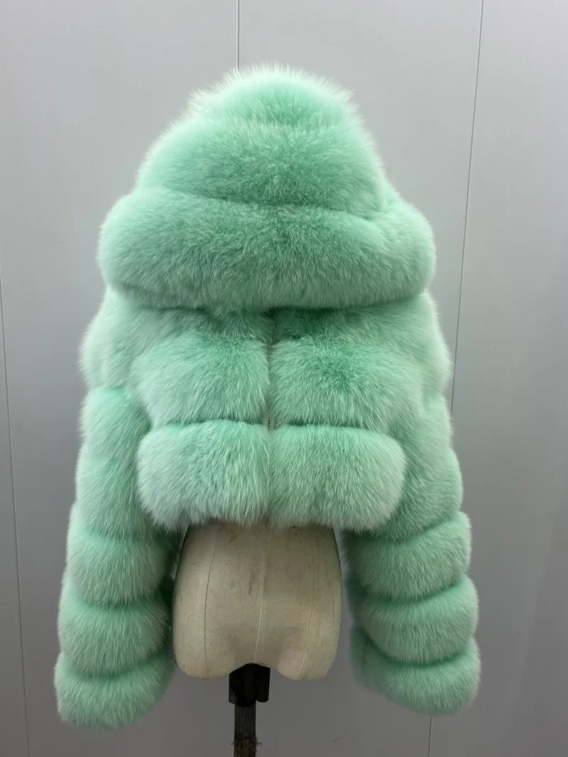 BEIZIRU Winter Women Real Fox Fur Coat Hooded Red Fox Raccoon Zipper Top Luxury Natural Girl Jackets