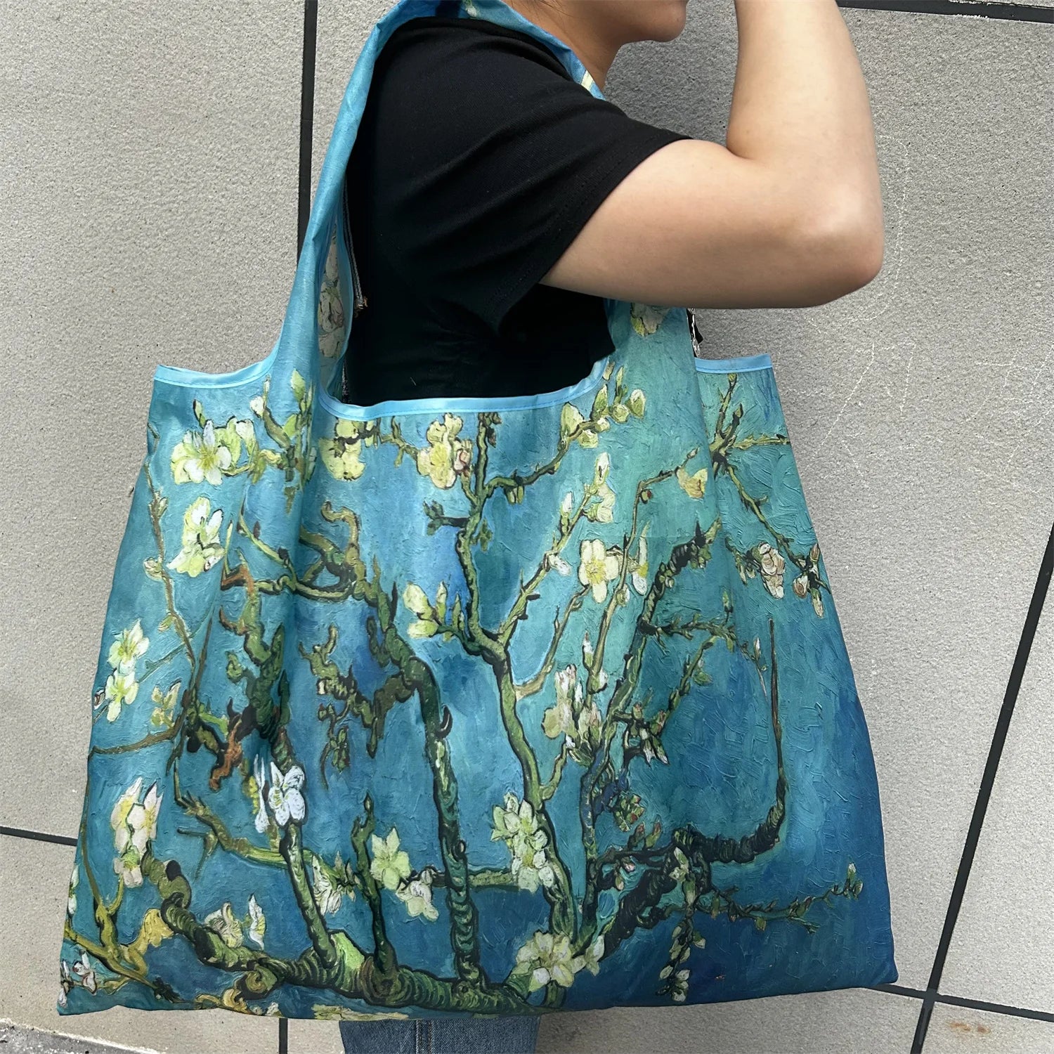 New Fashion Bag Large Foldable Shopping Bag Reusable Grocery Storage Bag Nylon Portable Shoulder Handbag for Travel Pocket Tote