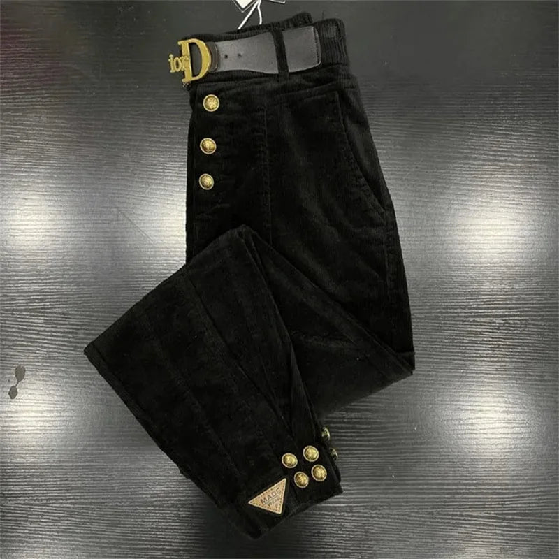 Women Korean Warm Corduroy Harem Pants Ladies Loose Pants High waisted Bundle Foot Pants Ladies Thick Casual Pants