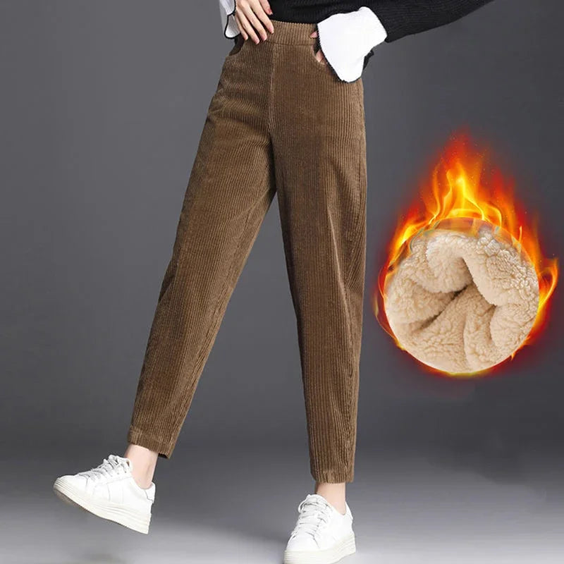 Plush Thick Casual Pants Women Corduroy Warm Pants Autumn Winter Leggings High Waist Harem Pants Trousers Women