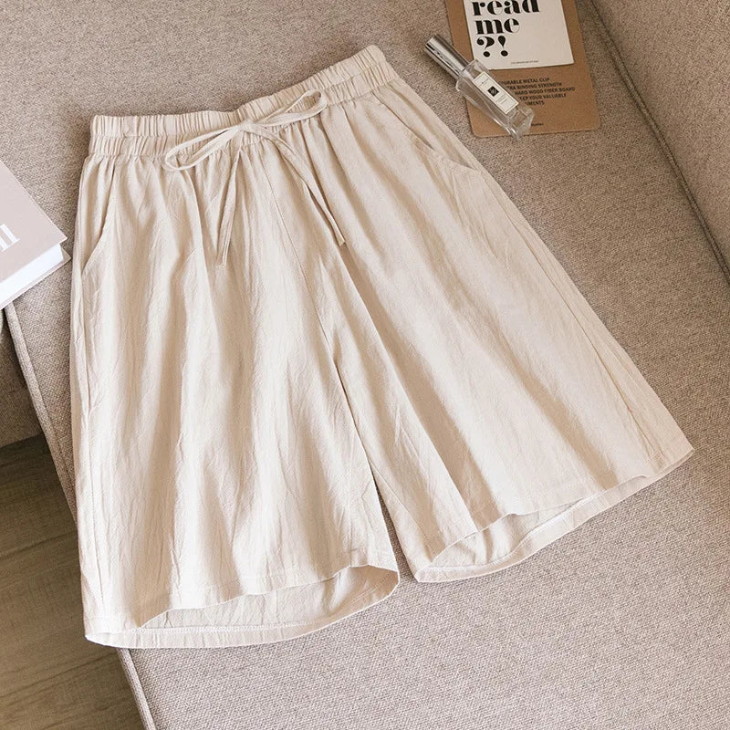 Women Cotton shorts Summer Casual Solid Two Pockets shorts high waist loose shorts for girls Soft Cool female shorts