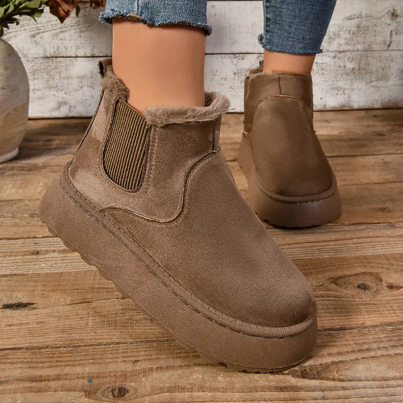 Winter Women Short Plush Warm Snow Boots Casual Shoes New Suede Fur Chelsea Ankle Boots Flats Platform Ladies Shoes Botas