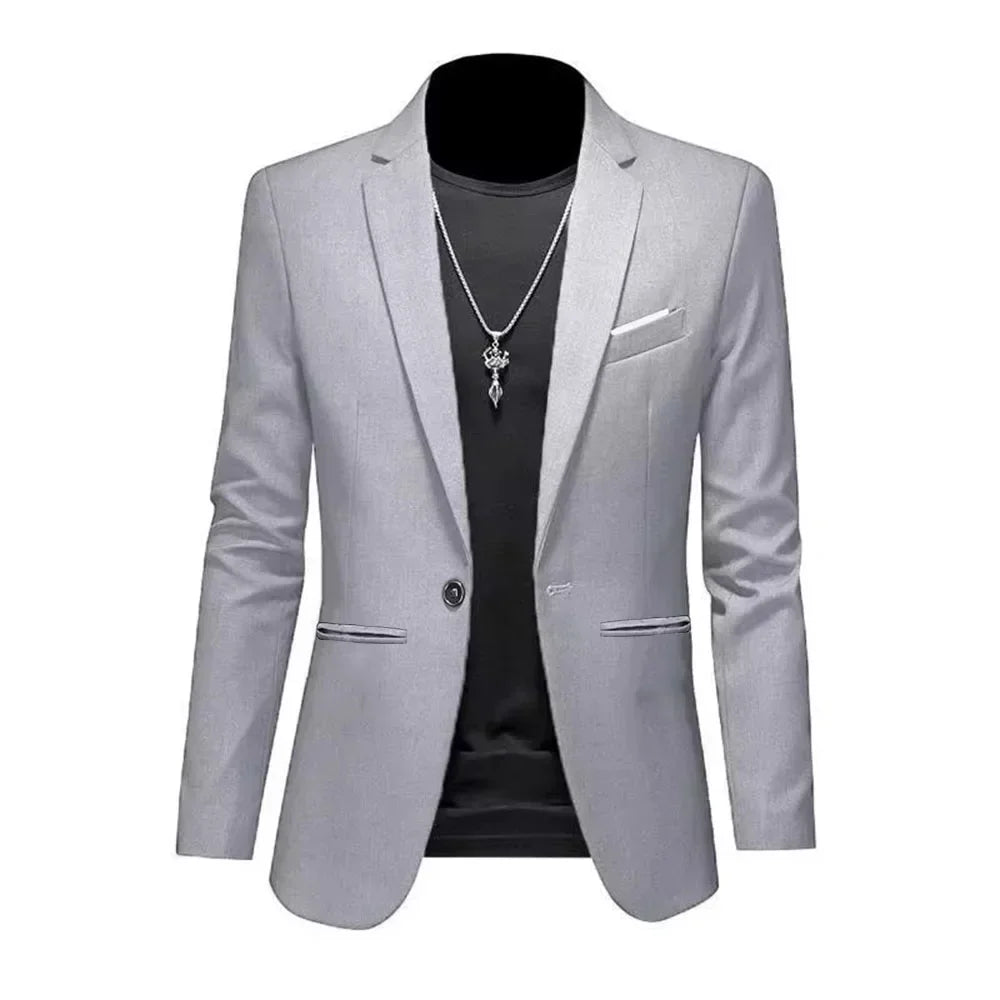 Men's Trendy Leisure Boutique Suit Jacket Autumn Casual Business Slim Fit Non-ironing Single Button Suit Solid Formal Blouse