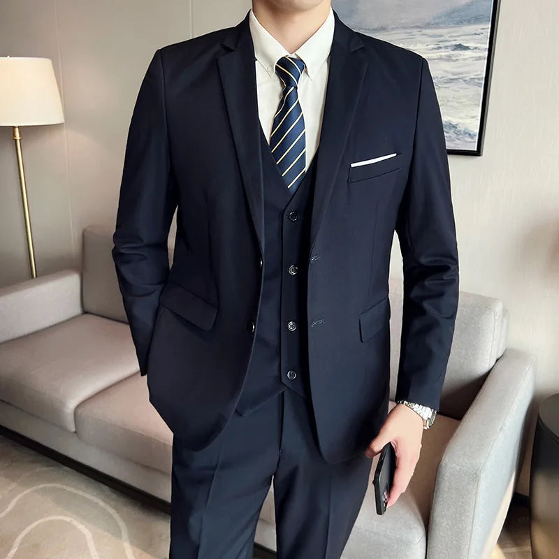 High Quality Business Casual Wedding (suit + Vest + Trousers) New Fashion Banquet Handsome Men's 3-piece Set S-6XL