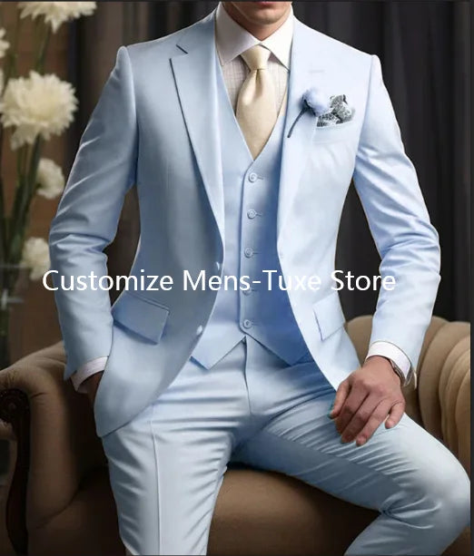 Elegant Wedding Men's Suits Blazer Slim Fit 3 Pcs Jacket Pants Vest Luxury Costume Homme Formal Party Male Clothing