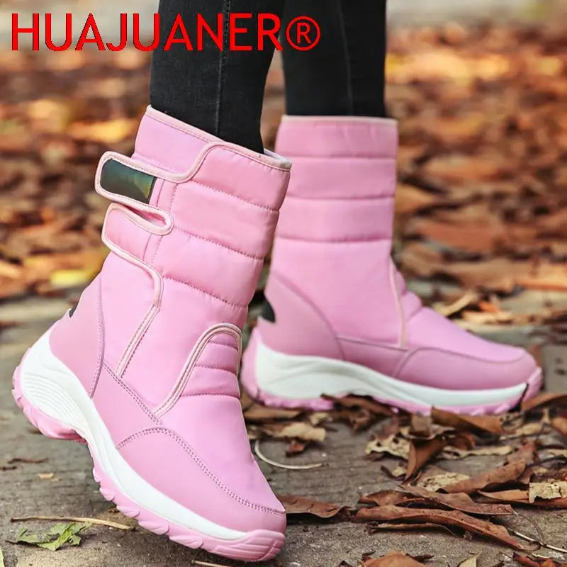 Waterproof Boots Women Winter Shoes Platform Boots WithThick Fur Mid-Calf Snow Boots Fashion Wedge Botas Mujer Shoes Woman