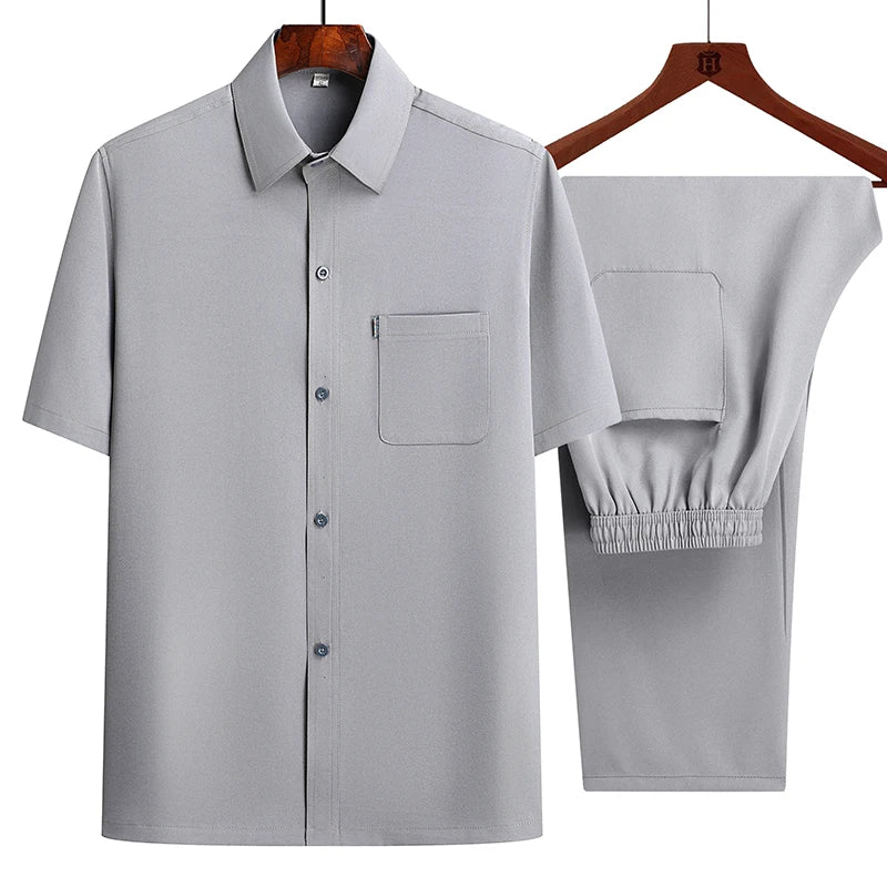 Shirts + Pants summer 100% Cotton linen Sportswear Men's Casual Sets Male Fashion Chinese style shirts and trousers M-4XL