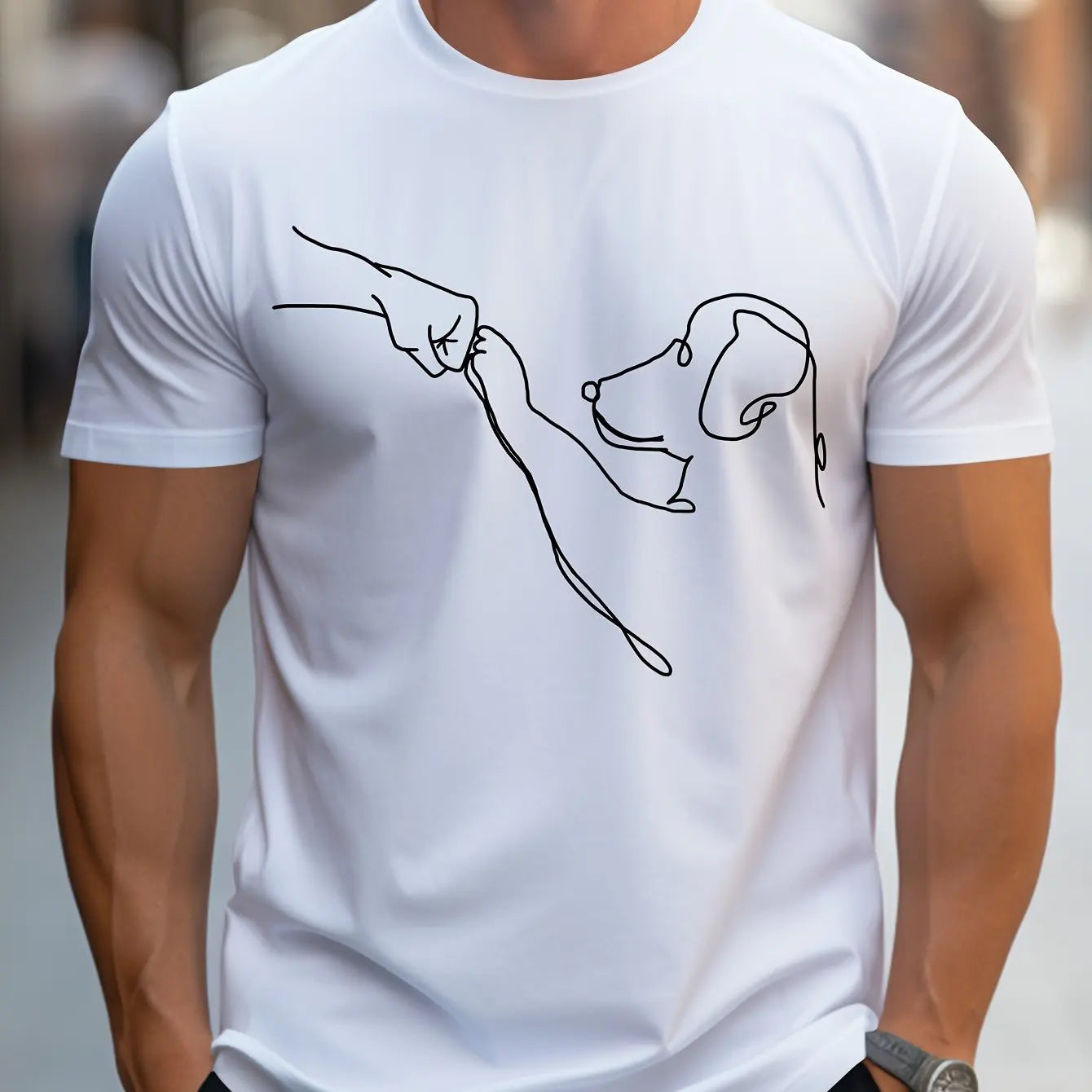 Men's 100% cotton casual sports loose fit Funny Dog First print round neck short sleeved T-shirt top
