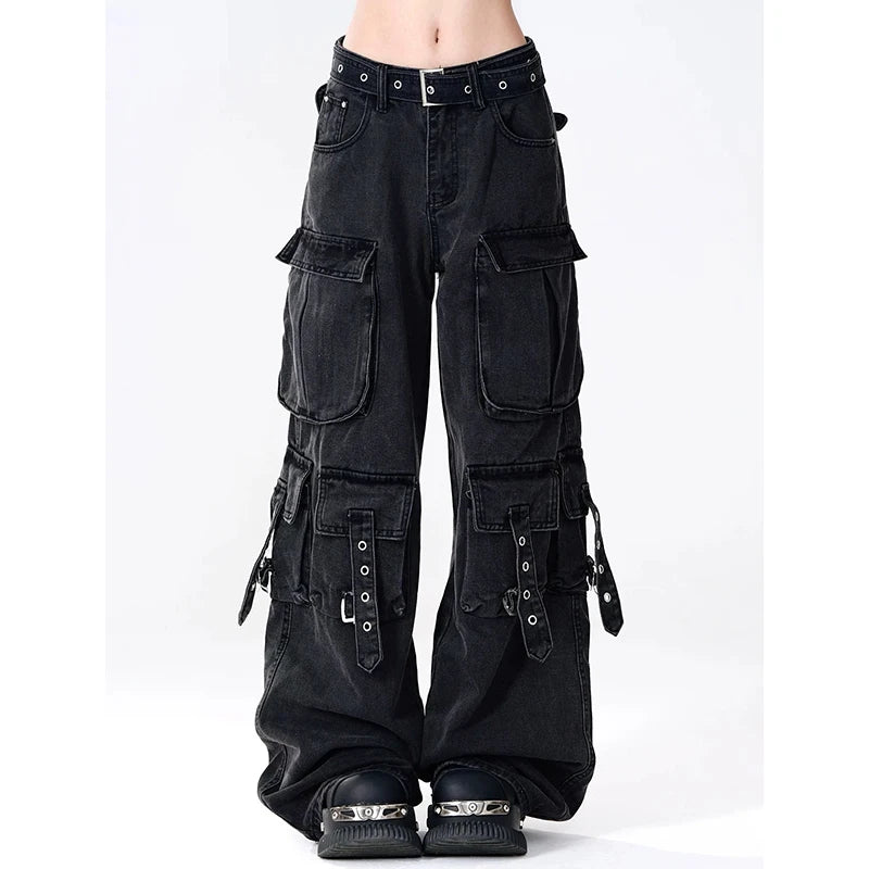 Women Y2k Japanese Streetwear Design Cargo Pants Denim Pants Long Trousers American Vintage Gyaru 2000s Aesthetic Grunge Jeans
