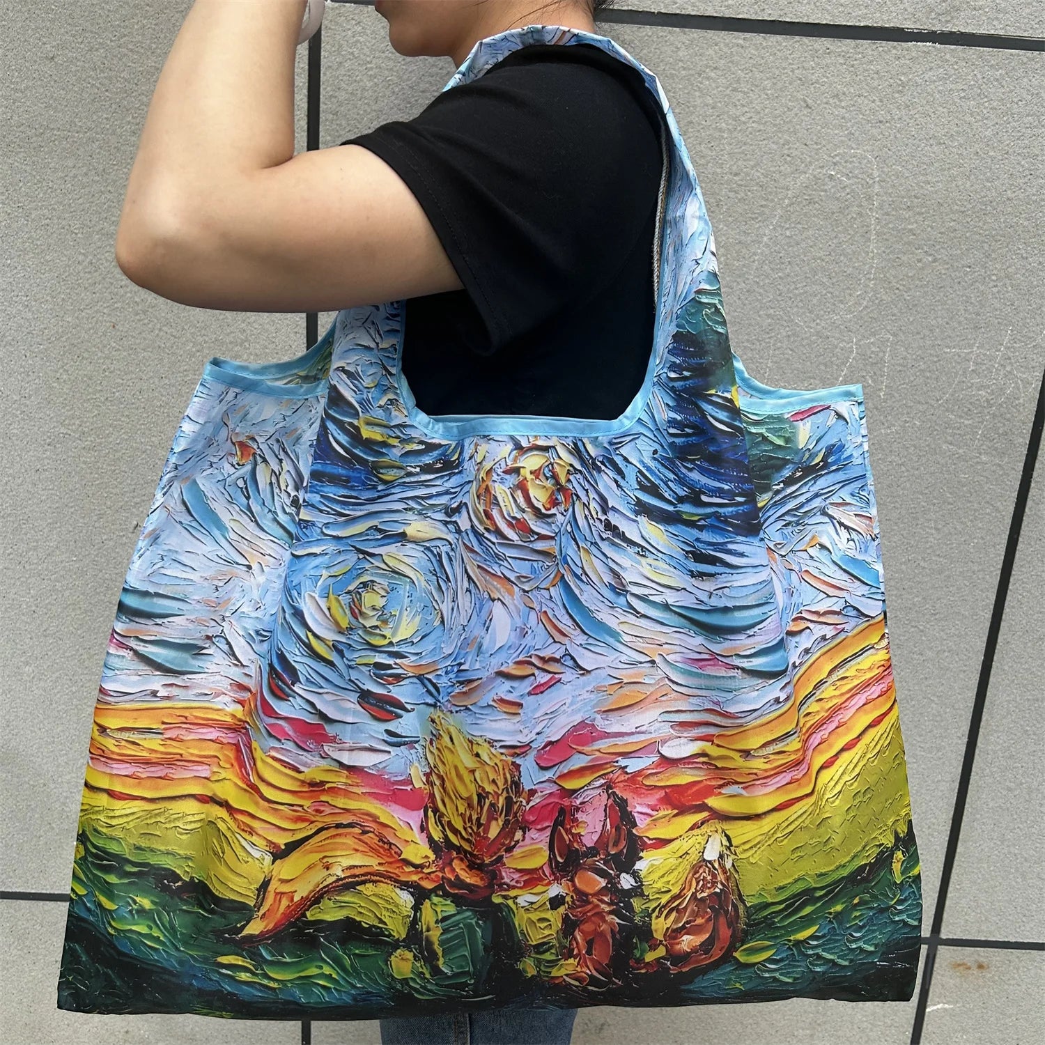 New Fashion Bag Large Foldable Shopping Bag Reusable Grocery Storage Bag Nylon Portable Shoulder Handbag for Travel Pocket Tote