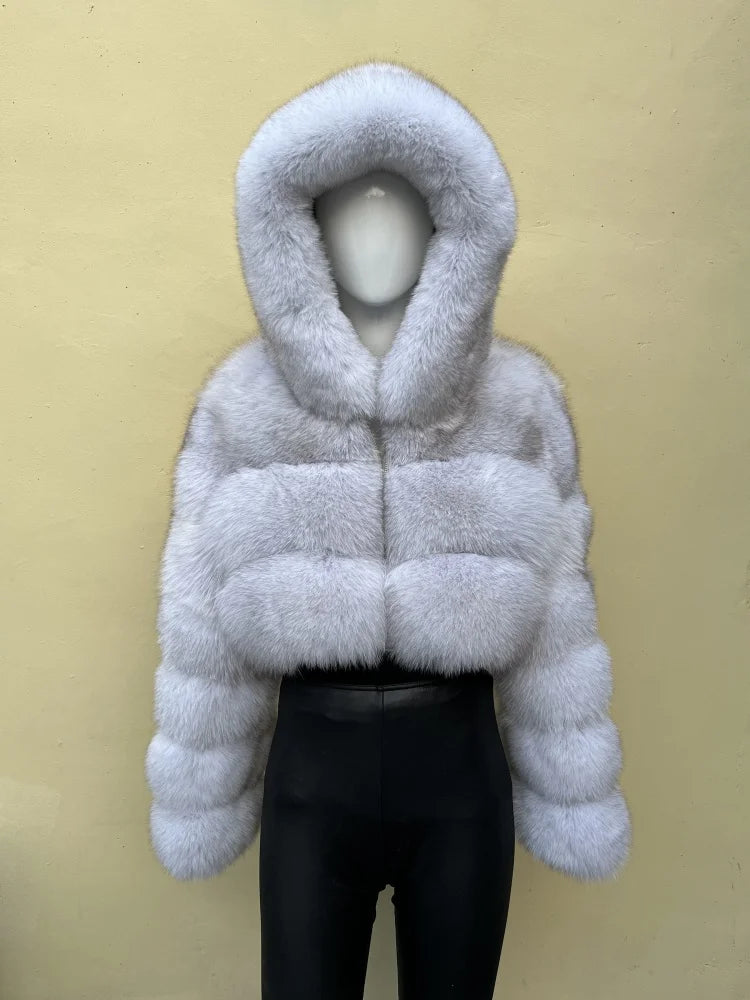 BEIZIRU Winter Women Real Fox Fur Coat Hooded Red Fox Raccoon Zipper Top Luxury Natural Girl Jackets