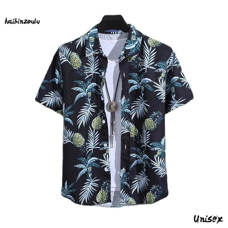 Men's Summer Short Sleeve Printed Shirt Thin Beach Shirt Men's Clothing Turtle Neck Polo Shirt for Men Casual Top