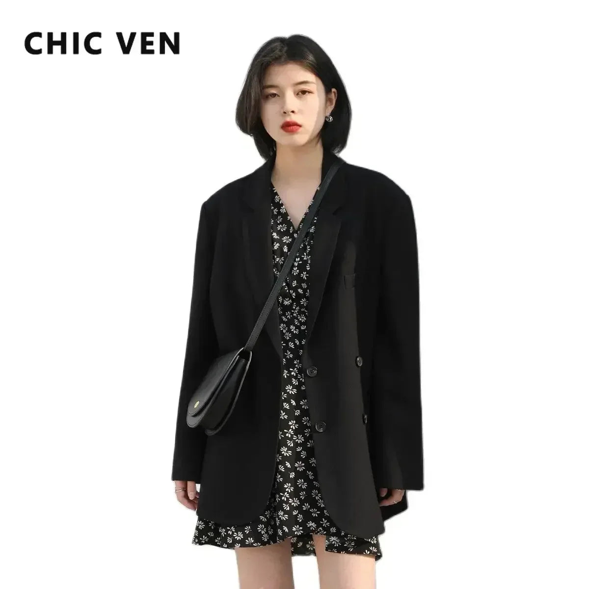 Women's Blazer Office Lady Long Sleeve Double-breasted Mid-length Casual Coat Ladies Outerwear Stylish Top