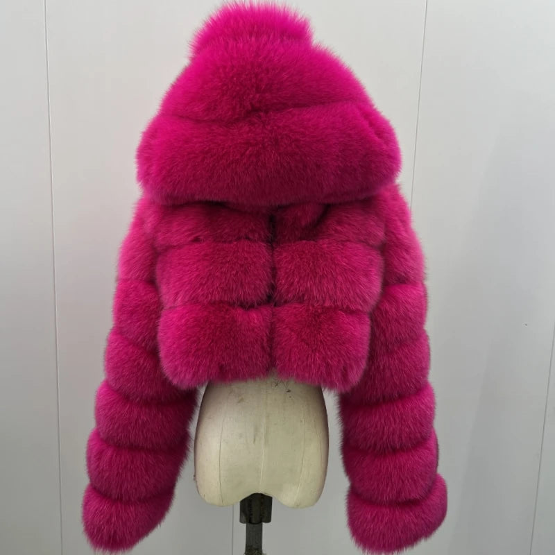 BEIZIRU Winter Women Real Fox Fur Coat Hooded Red Fox Raccoon Zipper Top Luxury Natural Girl Jackets