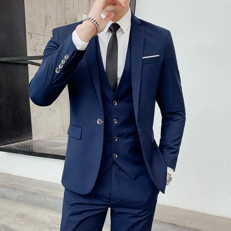 (M-6XL)Blazer Vest Pants High-end Brand Solid Color Formal Business Office Suit Three-piece Set Groom Wedding Show Dress Party