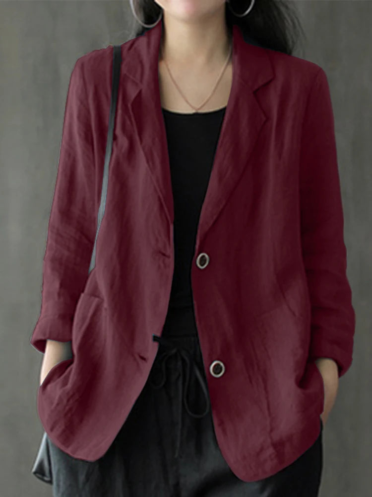 Elegant Solid Blazer Women Autumn Overcoats Casual Long Sleeve Single Button Coats Female Lapel Outwears Oversized