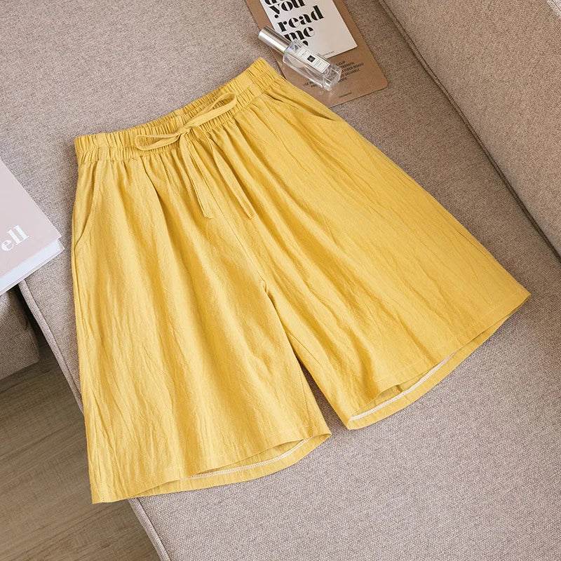 Women Cotton shorts Summer Casual Solid Two Pockets shorts high waist loose shorts for girls Soft Cool female shorts