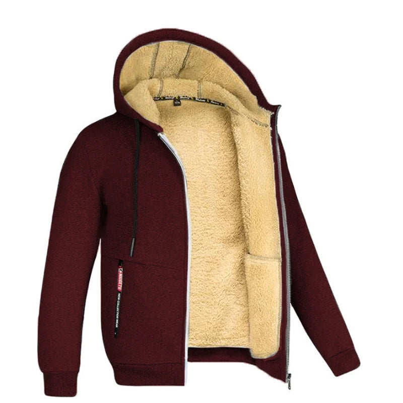Trendy Sweatshirt Coat Front Pockets Warm Zipper Lamb Wool Jacket Men and Woman Winter Pure Color Plush Lined Cardigan Hoodie