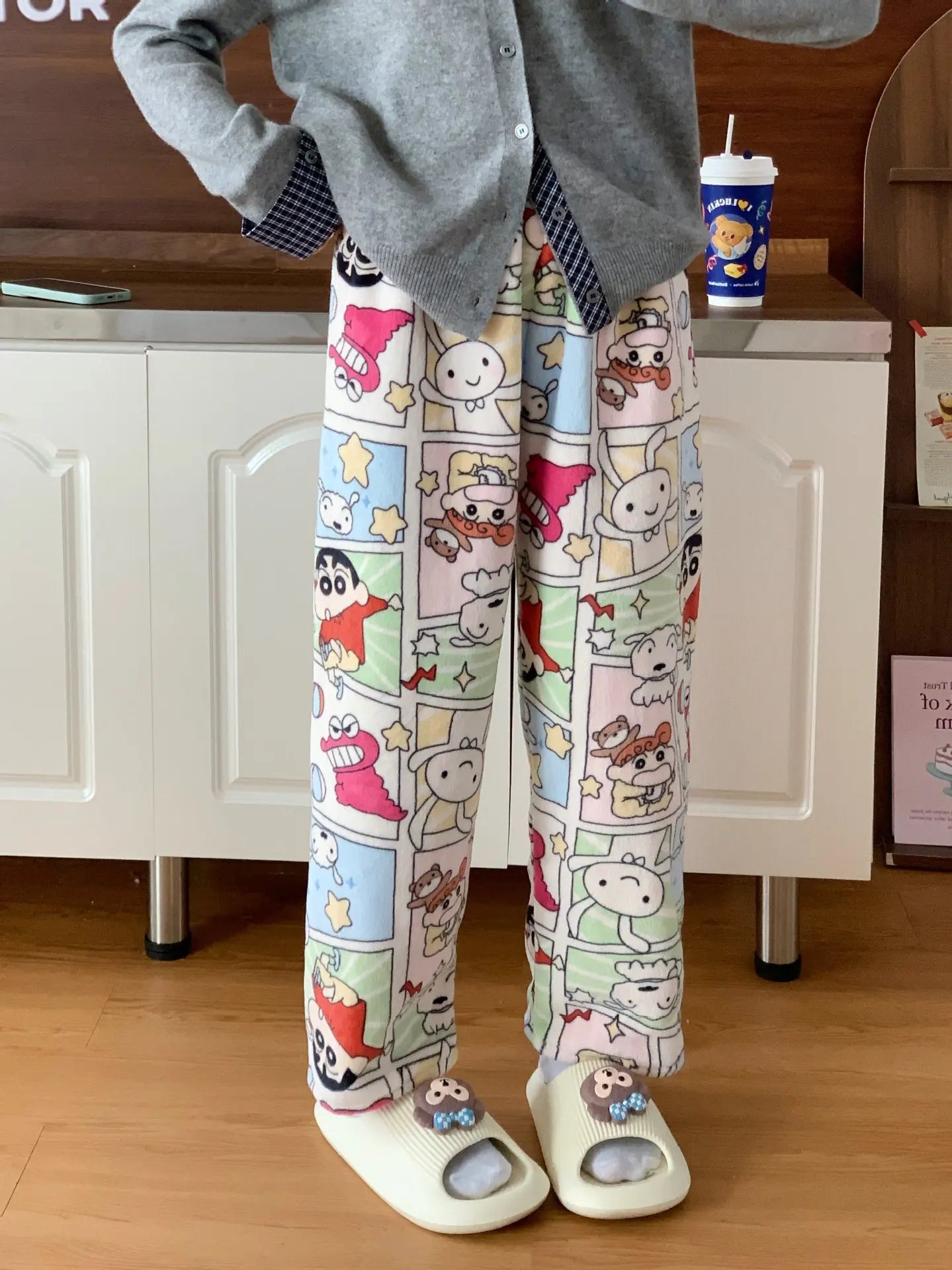 Sanrio Hello Kitty Pajamas Flannel Fashion Trousers Kawaii Women Casual Home Pants Cartoon Warm Comfortable Pants