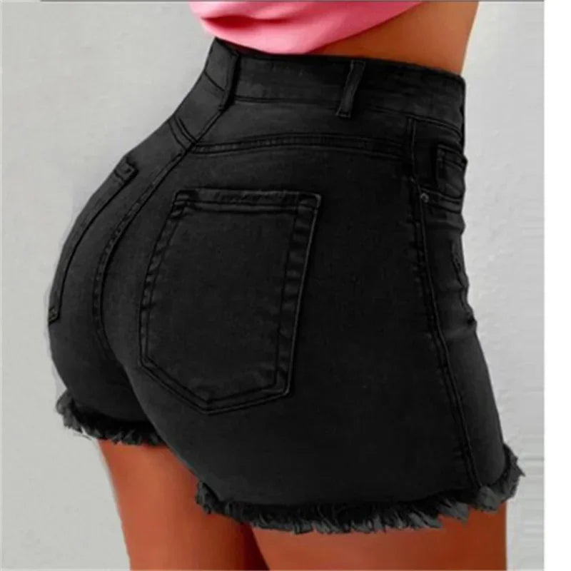 Women Tight Hip Lift Stretch Denim Shorts Fashion Tassel Three Quarter Pants Female High Waist Mini Jeans Sexy Casual Streetwear