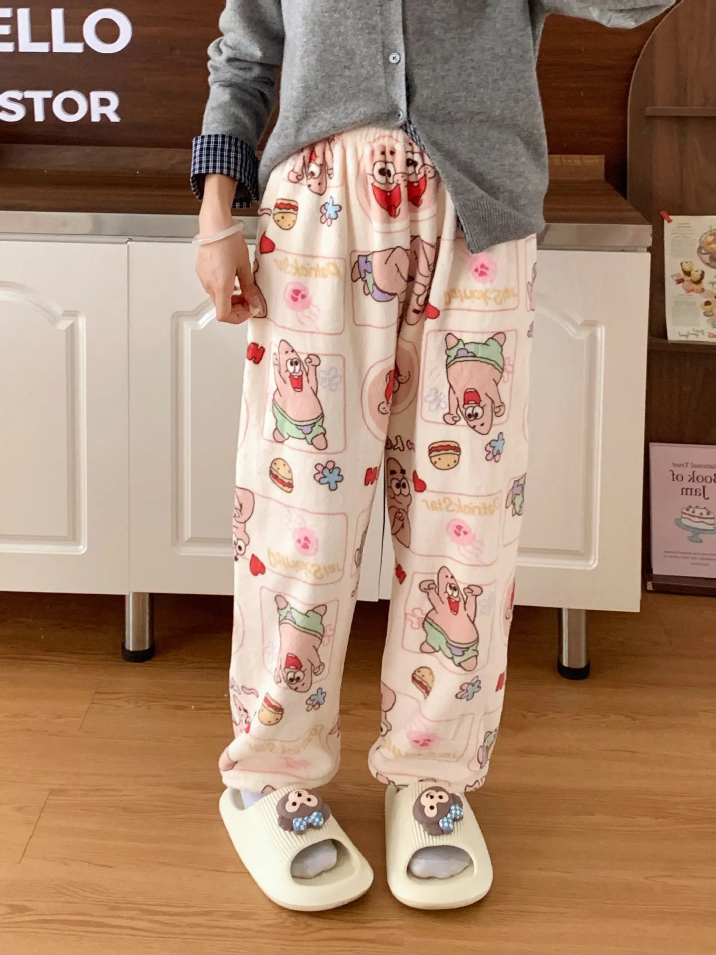 Sanrio Hello Kitty Pajamas Flannel Fashion Trousers Kawaii Women Casual Home Pants Cartoon Warm Comfortable Pants