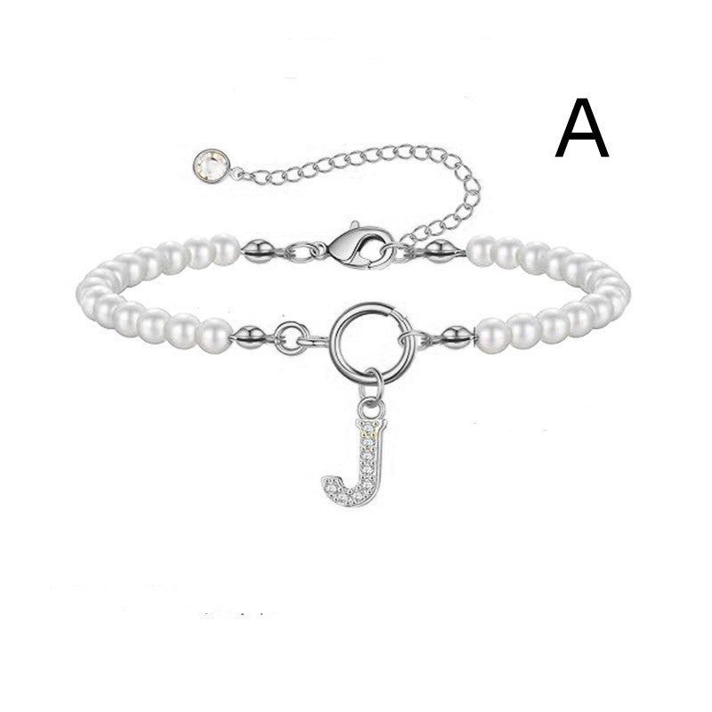 6mm Pearl Bracelet OT Buckle Initial Letter