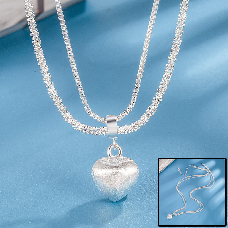 Double Layer Brushed Heart Pendant Necklace For Women High-end Feel Light Luxury Necklace Collarbone Chain Fashion Jewelry