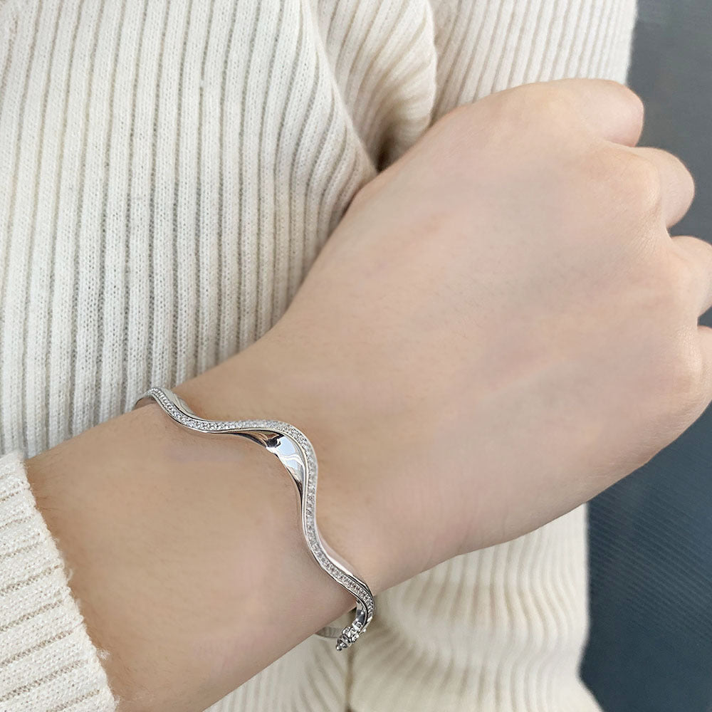 Sterling Silver Big Wave Geometric Bracelet