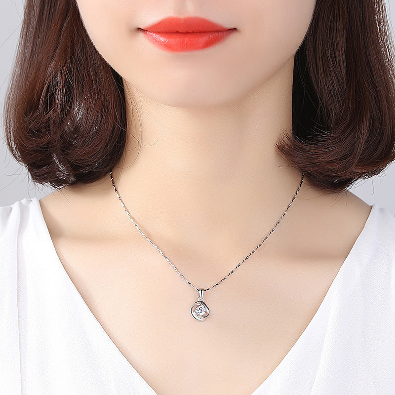 S999 Pure Silver Rose Rotating Love Pendant Necklace Japanese And Korean Simple