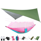 Outdoor Parachute Cloth Hammock Couble with Mosquito Net Light Portable Army Green Insect-proof Camping Aerial Tent