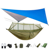 Outdoor Parachute Cloth Hammock Couble with Mosquito Net Light Portable Army Green Insect-proof Camping Aerial Tent