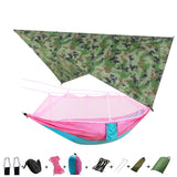 Outdoor Parachute Cloth Hammock Couble with Mosquito Net Light Portable Army Green Insect-proof Camping Aerial Tent