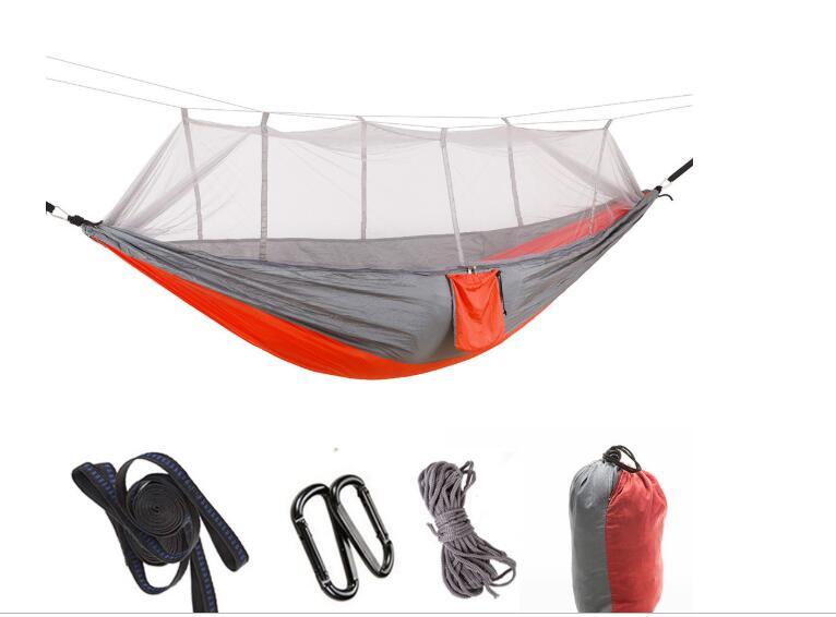 Outdoor Parachute Cloth Hammock Couble with Mosquito Net Light Portable Army Green Insect-proof Camping Aerial Tent