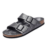 Platform Slippers Men's And Women's Same Frosted Leather Double-breasted Two-word Slippers