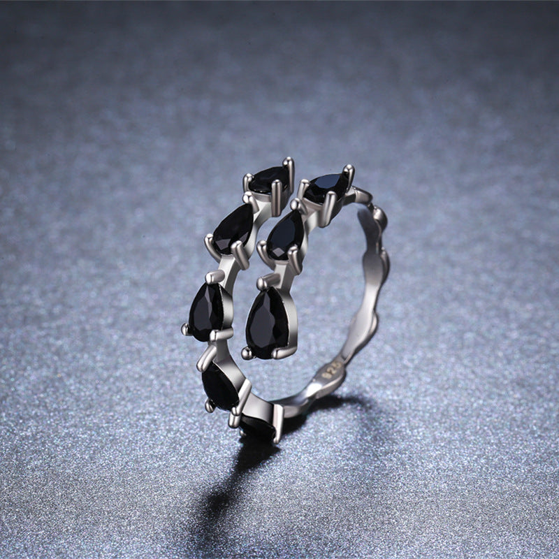 Black Irregular Ring Niche Micro Inlaid Zircon