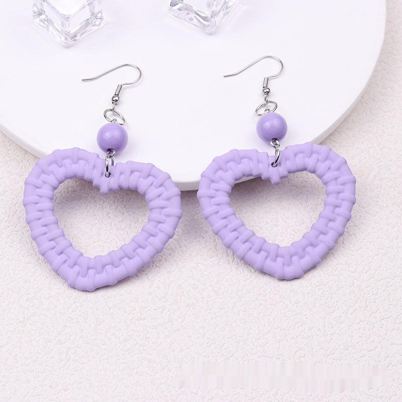 Candy-colored Earrings Hollow-out Woven Love Acrylic Earrings