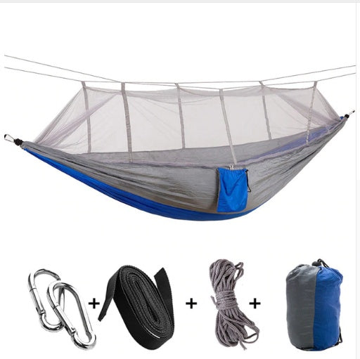 Outdoor Parachute Cloth Hammock Couble with Mosquito Net Light Portable Army Green Insect-proof Camping Aerial Tent