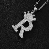 Unisex Copper Inlaid Zircon Crown English Letter Pendant Necklace