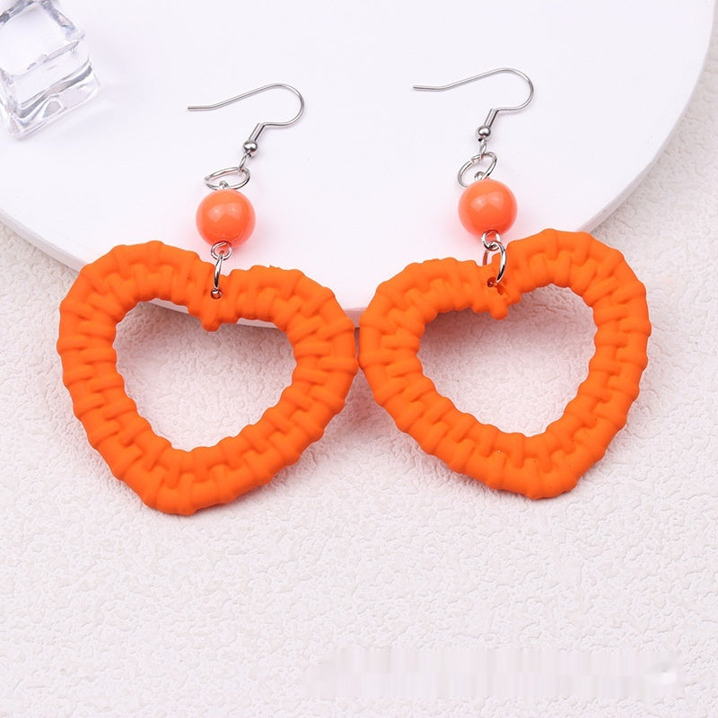 Candy-colored Earrings Hollow-out Woven Love Acrylic Earrings