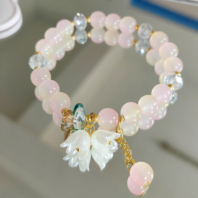 Cream Two-tone Lily Women's Crystal Flowers Bracelet