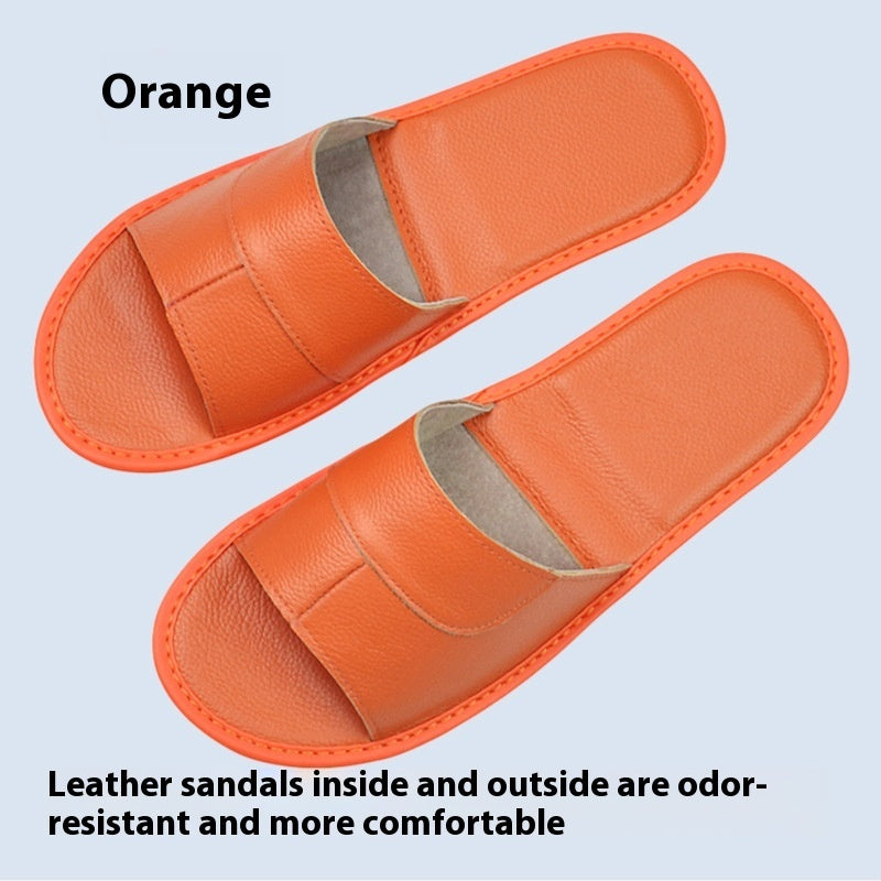 Home Indoor Non-slip Soft Bottom Top Layer Cowhide Sandals