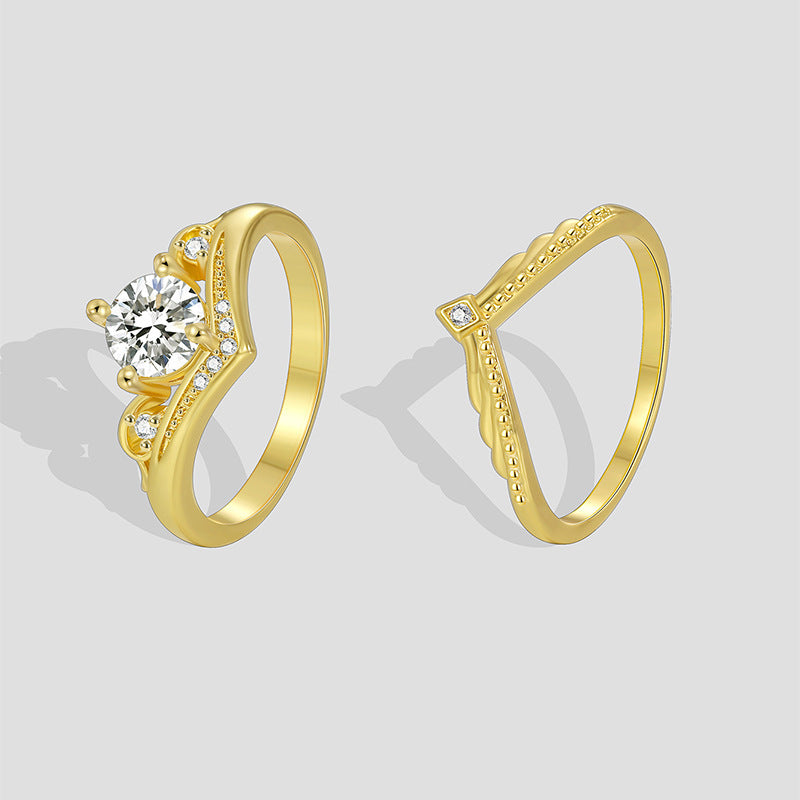 Fashion Retro Set With Zircon Double Ring