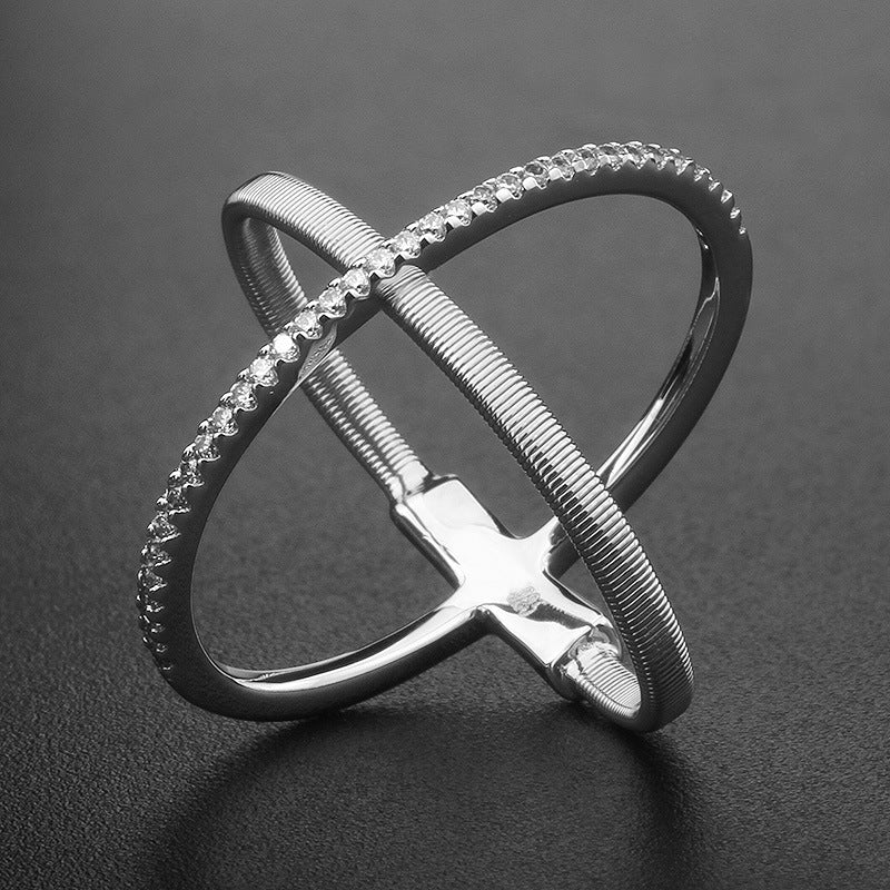 Simple Cross Silver Zircon Ring