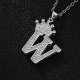 Unisex Copper Inlaid Zircon Crown English Letter Pendant Necklace