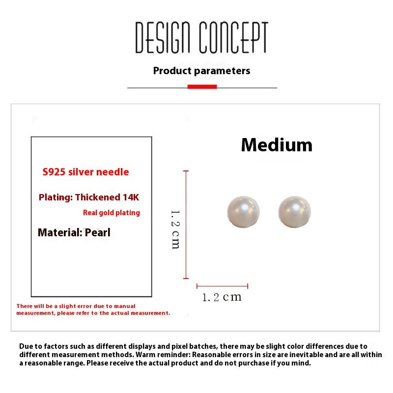 Sterling Silver Needle Elegant Fashion Flat Pearl Stud Earrings