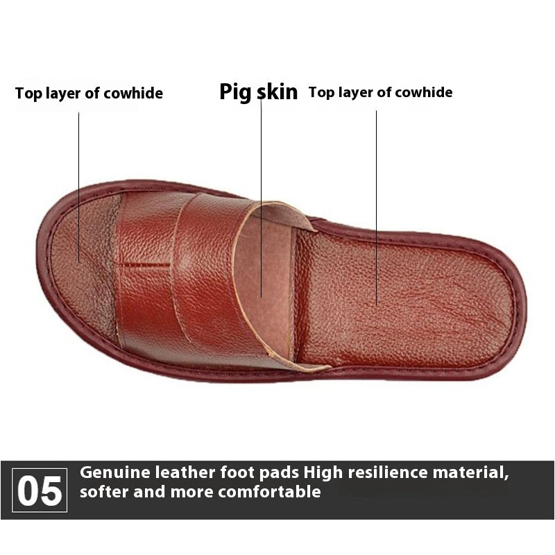 Home Indoor Non-slip Soft Bottom Top Layer Cowhide Sandals