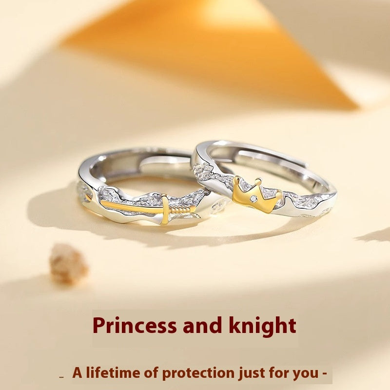 Princess And Knight S925 Sterling Silver Couple's Ring Men And Women's One Pair