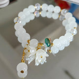 Cream Two-tone Lily Women's Crystal Flowers Bracelet